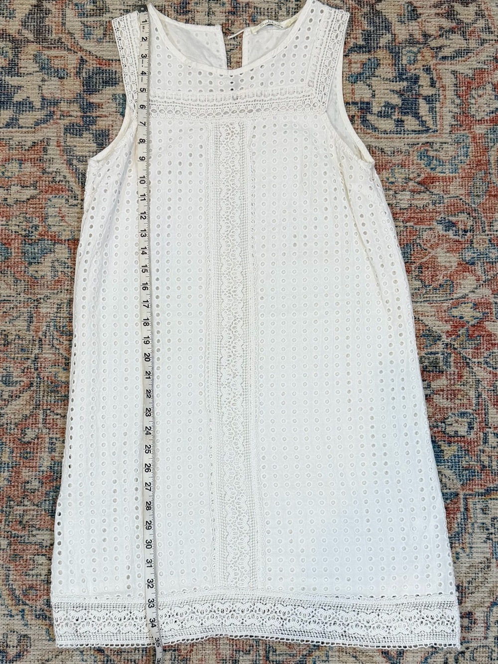 100% Cotton White Eyelet Sundress Romantic Sorority Rush Dress Knee Length - Picture 6 of 9